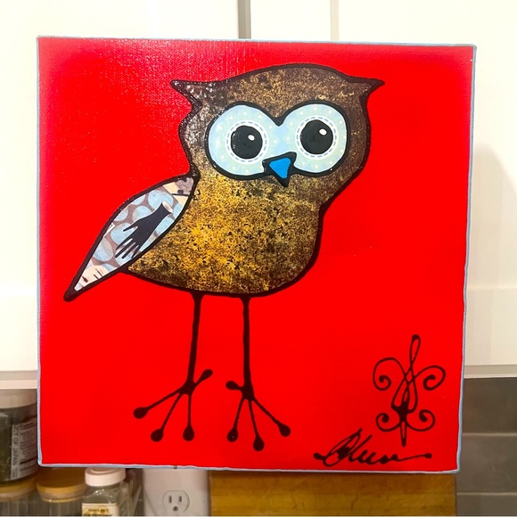 Owl art collage painting
